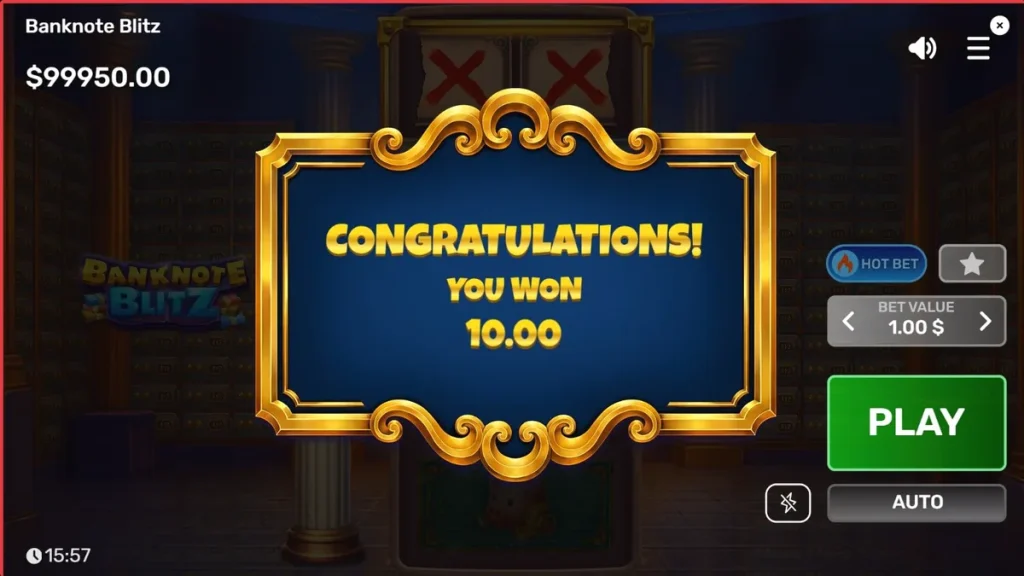 Banknote Blitz slot machine vault theme visual