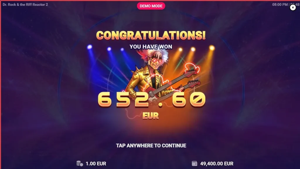 Dr. Rock & the Riff Reactor 2 سلاٹ گیم کا ایک منظر